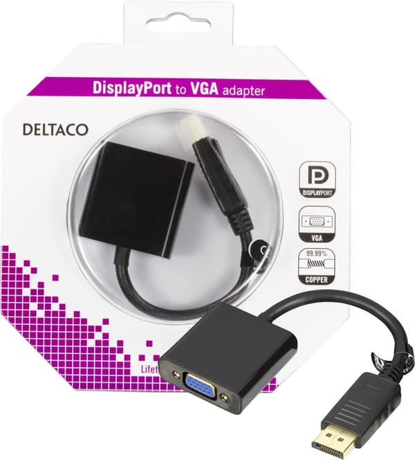 DisplayPort to VGA-adapter, Full HD @60Hz, black, 0,2m