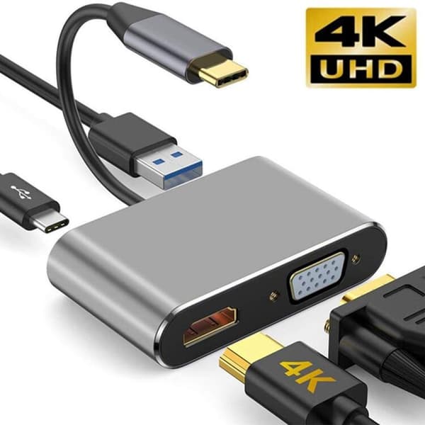 Adapter 4-i-1 USB-C till HDMI VGA 4K, PD - Silver