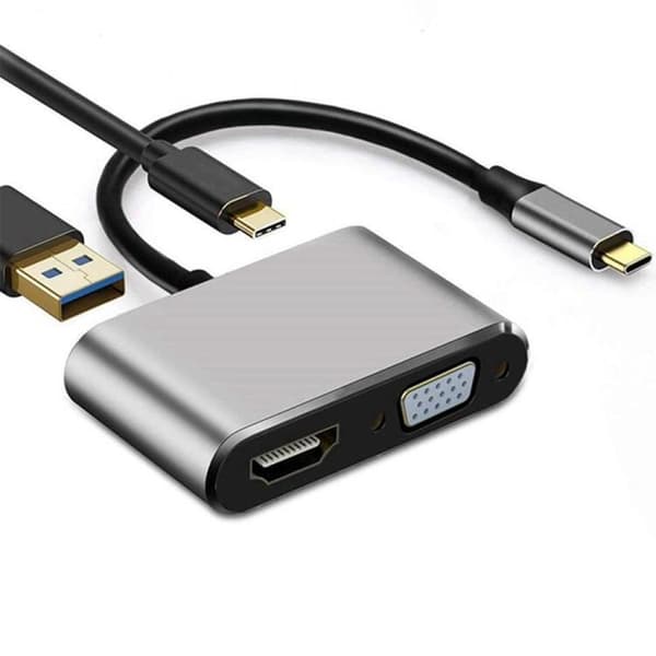 Adapter 4-i-1 USB-C till HDMI VGA 4K, PD - Silver