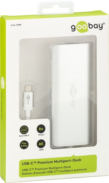 USB-C™ multiport-adapter til HDMI™ 4K @ 30 Hz, USB, cardreader, RJ45, PD, aluminium, sølv