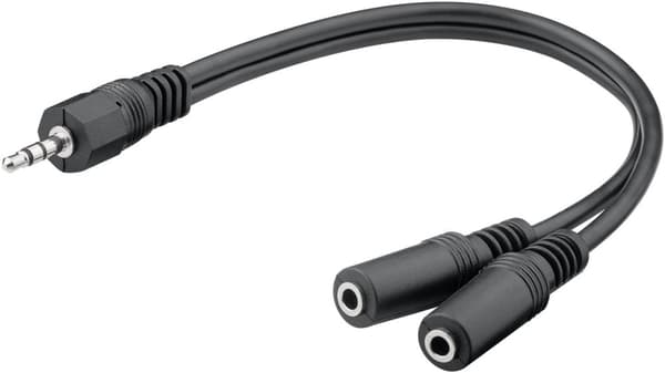 3,5 mm ljud Y-kabel adapter, 1x manlig till 2x kvinnlig stereo
