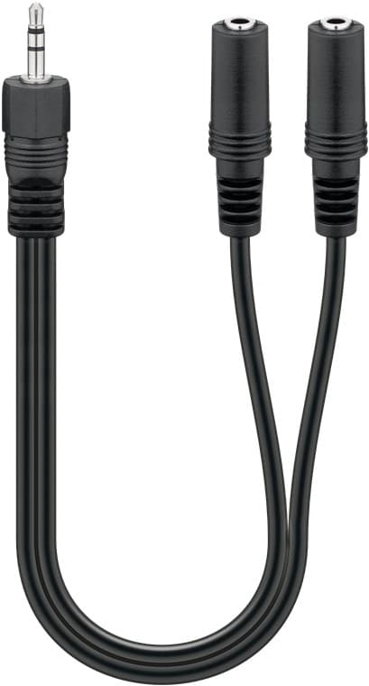 3,5 mm ljud Y-kabel adapter, 1x manlig till 2x kvinnlig stereo