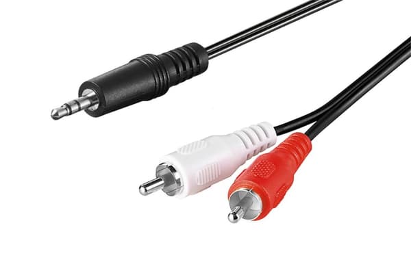 Lydkabel AUX-adapter; 3,5 mm hann til stereo RCA hann; CU