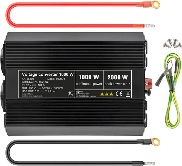 Spänningsomvandlare DC/AC (12 V - 230 V/1000 W)