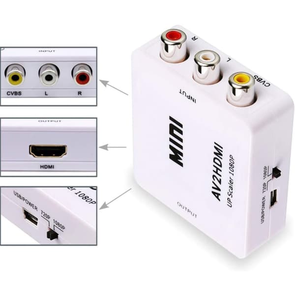 RCA-HDMI-muunnin Nintendo- ja Sony-konsoleille valkoinen