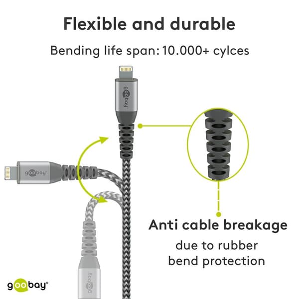 Lightning to USB-A Tekstiilikaapeli metalliliittimillä (avaruudenharmaa / hopea) 1 m