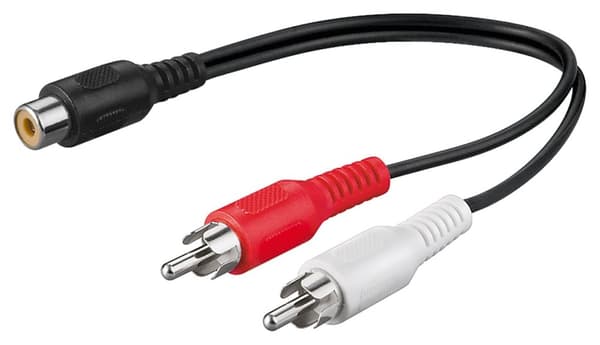 Audio Y-splitterkabel, 2x RCA-kontakter till 1x stereo RCA-uttag