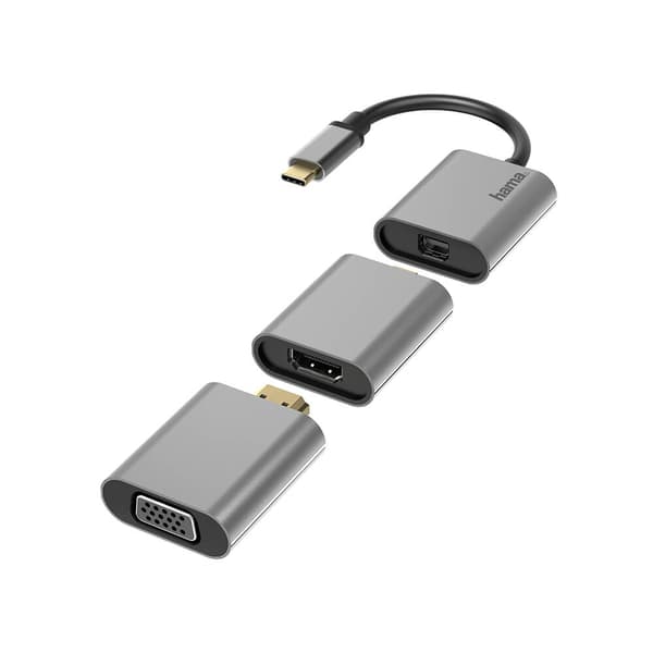 HAMA Video Adapter Sæt 6i1 USB-C Mini-DisplayPort HDMI VGA Grå