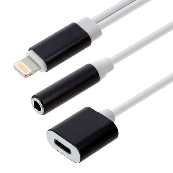Ljud- och laddningsadapter - Vit - 3,5 mm Jack - Lightning - Kompakt - Optimal ljudkvalitet