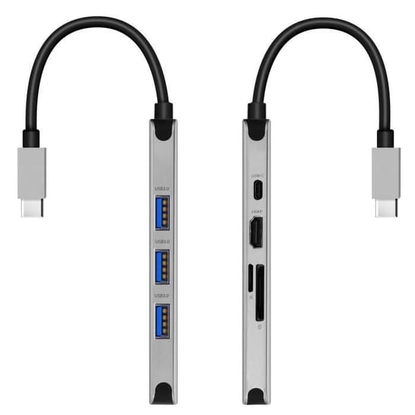 8in1 USB-C Hub 3x USB 1x USB-C 1x HDMI 1x Ethernet 1 SD Micro-SD-ingång Swissten Grey
