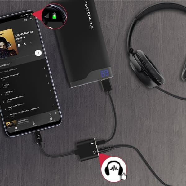 Ljud- och laddningsadapter - HL-095 - USB Type C till Jack 3.5mm - Svart - Samtidig laddning och ljud
