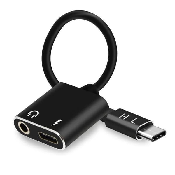 Ljud- och laddningsadapter - HL-095 - USB Type C till Jack 3.5mm - Svart - Samtidig laddning och ljud