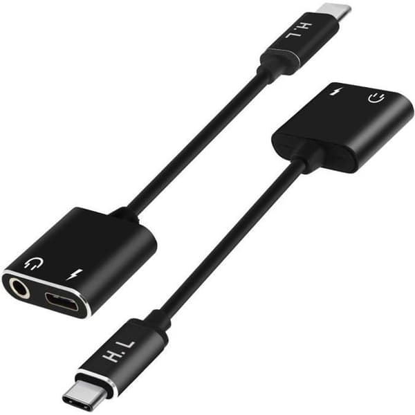 Ljud- och laddningsadapter - HL-095 - USB Type C till Jack 3.5mm - Svart - Samtidig laddning och ljud