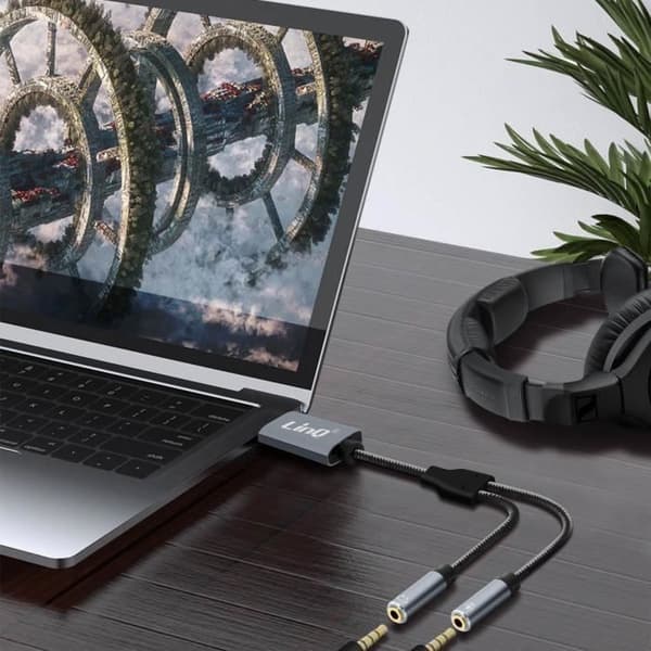 Ljudadapter - LinQ - U3532 - USB till 2 Jack 3.5mm - Samtidig användning - Grå