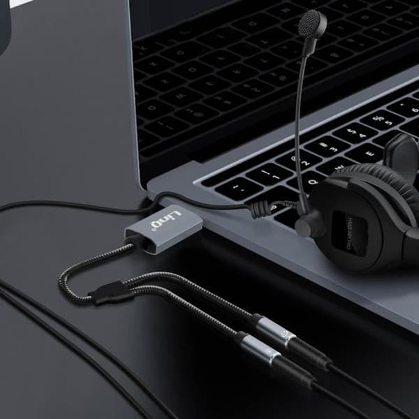 Ljudadapter - LinQ - U3532 - USB till 2 Jack 3.5mm - Samtidig användning - Grå