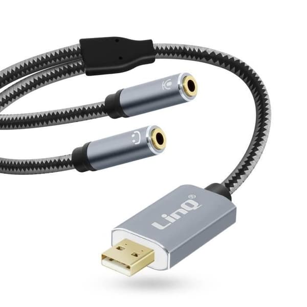 Ljudadapter - LinQ - U3532 - USB till 2 Jack 3.5mm - Samtidig användning - Grå