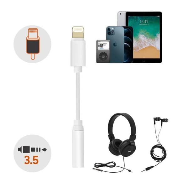 Ljudadapter - Apple - iPhone Lightning till Jack 3.5mm - Vit - Han-kontakt - Minimalistisk design