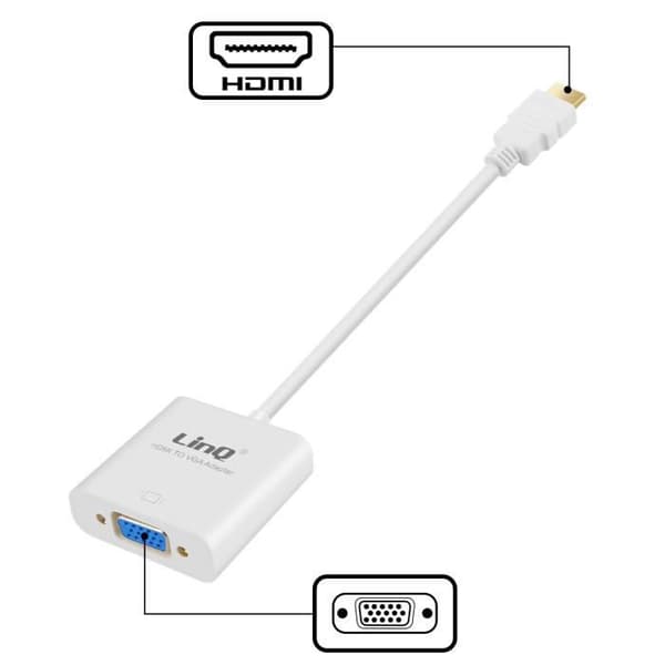 HDMI till VGA-adapter - LinQ - 1080P - Vit - Hane till hona - Kompakt