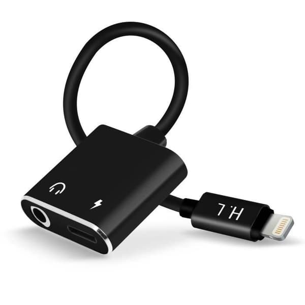Ljud- och laddningsadapter - HL-096 - iPhone - Lightning - Jack 3.5mm - Svart