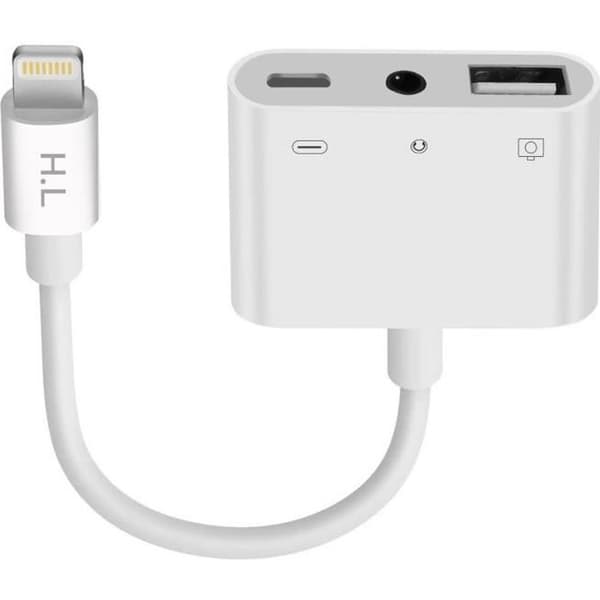 Adapter - Apple - Lightning till USB och Jack 3.5mm - Vit - Datatransfer - Laddning