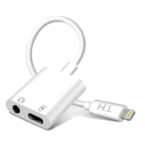 Ljud- och laddningsadapter - Vit - Lightning till 3,5 mm jack - 12 cm - Samtidig laddning och ljud