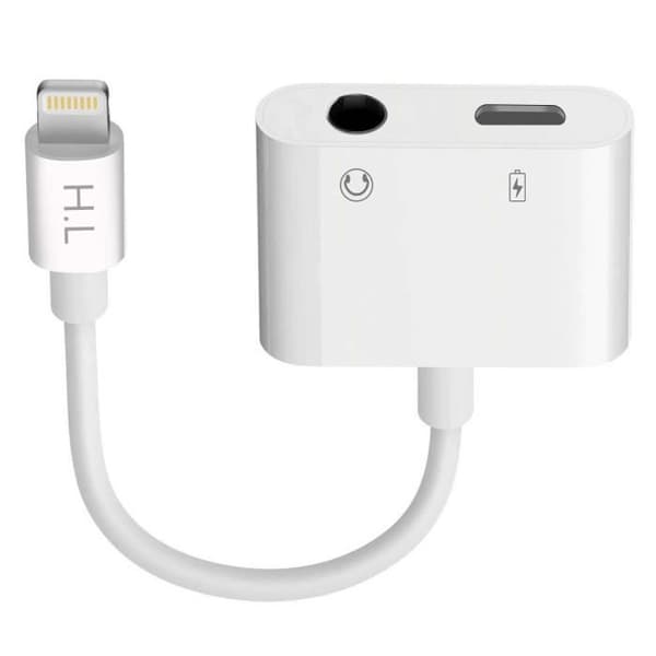 Ljud- och laddningsadapter - Vit - Lightning till 3,5 mm jack - 12 cm - Samtidig laddning och ljud