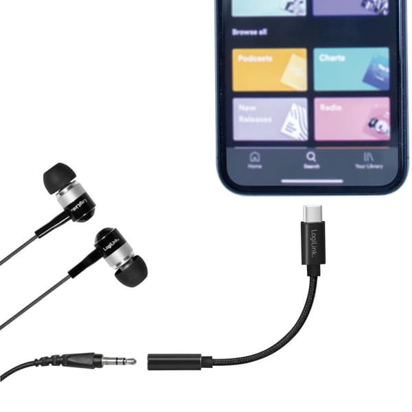 USB-C 3,5 mm lydadapter med DAC 13 cm nylonkabel
