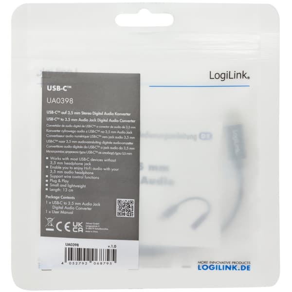 USB-C 3,5 mm lydadapter med DAC 13 cm nylonkabel