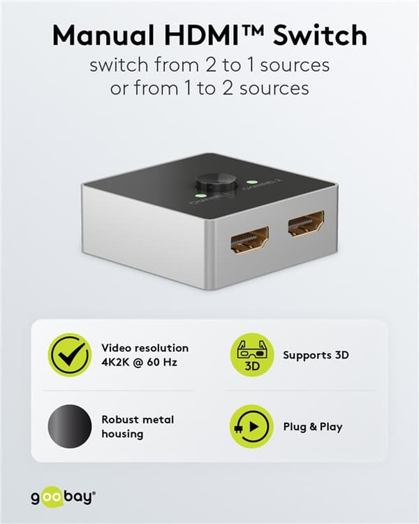 Manuel HDMI™ switch box 2 til 1