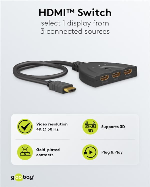 Manuell HDMI™-omkopplare 3 till 1