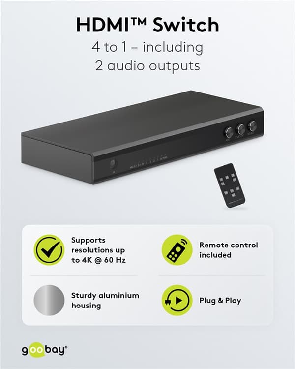 HDMI™-omkopplare 4 till 1 med ljudutgång