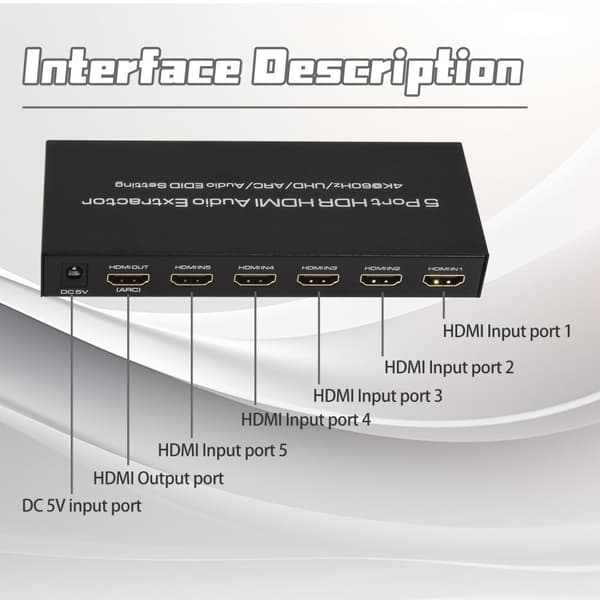 INF HDMI-bryter 5x1 - 4K / 3D med fjernkontroll    Sort