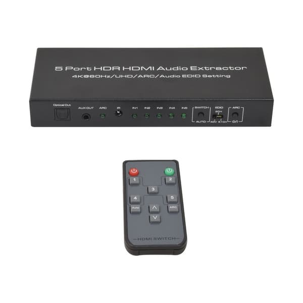 INF HDMI-bryter 5x1 - 4K / 3D med fjernkontroll    Sort