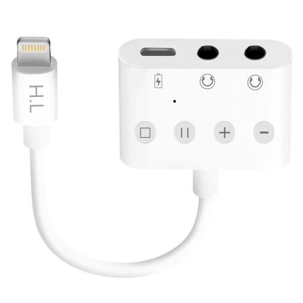 Ljud-/laddningsadapter - Odefinierad - Lightning till 2x Jack 3.5mm - 12cm - Vit - Samtidig laddning