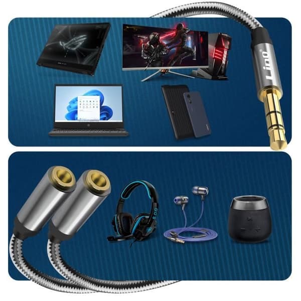 Audio Splitter Adapter Jack 3,5 mm hane till 2x Jack 3,5 mm hona LinQ
