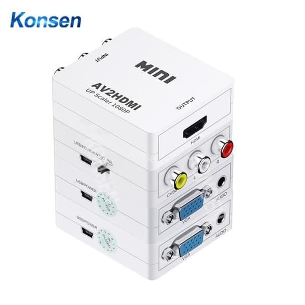 AV till HDMI-svart - HDMI till RCA AV-CVSB L-R-omvandlare, 1080P HD-videobox, stöder AV2HDMI, s