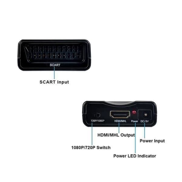 Scart till HDMI 1080p 60Hz Scart Adapter Plug and Play Analog till Digital Converter Box Video Audio Adapter