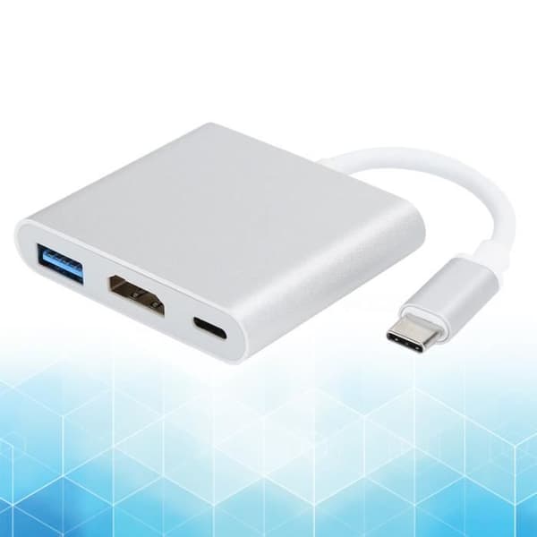 3 i 1 USB Typ C Hub, USB 3.1 till USB-C 4K USB 3.0 Adapter HDMI-kabelnav med aluminiumskal, för OS X,