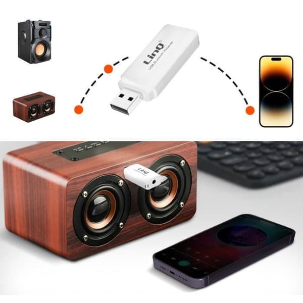 Bluetooth-ljudadapter - LinQ - USB - Jack 3.5mm - Handsfree-samtal - Räckvidd 10m