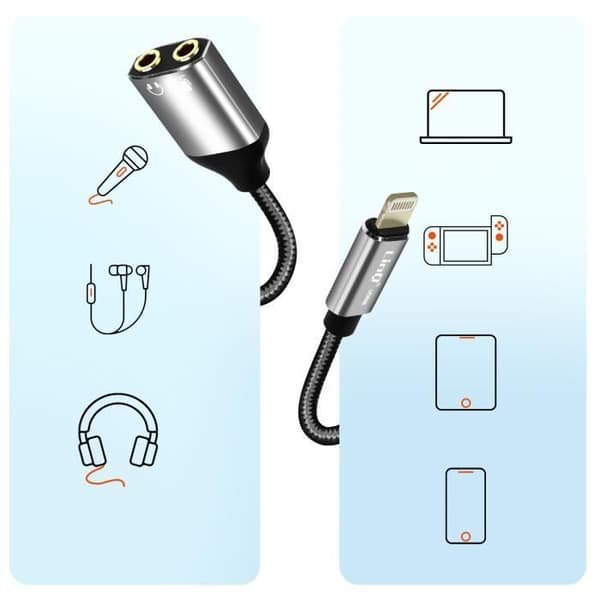 Ljudadapter Lightning till Double Jack 3,5 mm honhörlurar + mikrofon LinQ