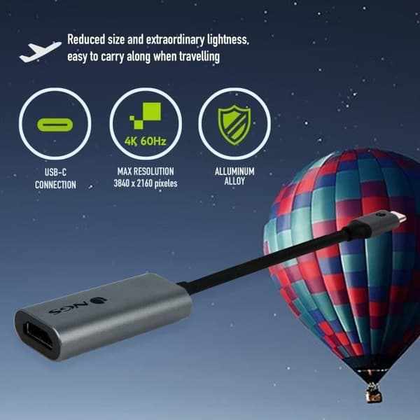 NGS WONDER HDMI - USB-C till HDMI-adapter kompatibel med 4K Ultra HD-video, med 10 cm kabel