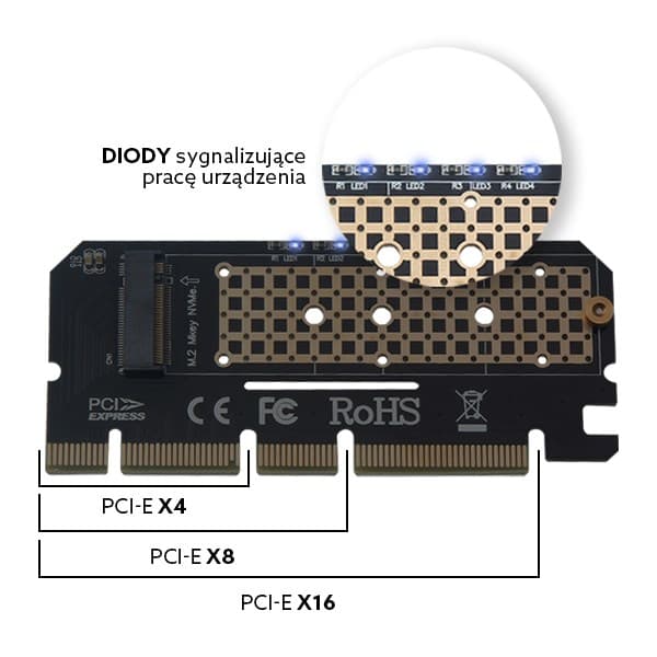 Laajennuskortti, sovitin M.2 NVMe M-Key PCI-E Savio AK-41