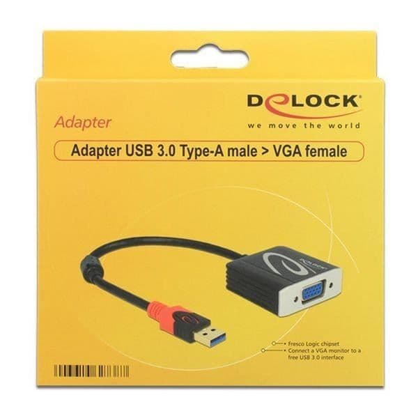 Videoadapter - DELOCK - 62738 - USB 3.0 - VGA - 20 cm - Svart