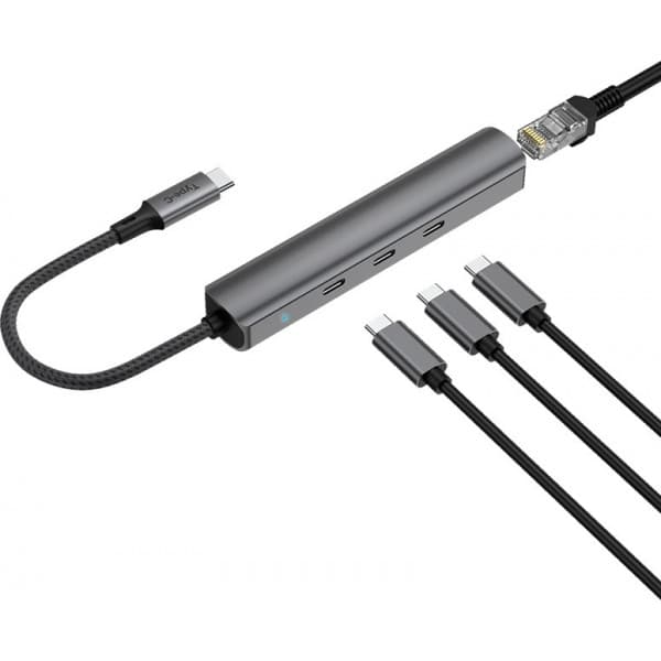 Bluecloud USB-C-USB-C -hub och gigabit ethernet -adapter