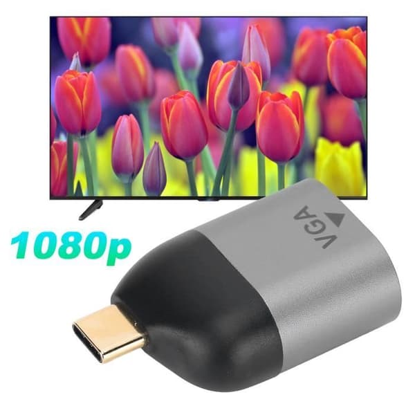 Fdit Typ-C Hane till Vga Hane Adapter Typ-C till Vga DB15P Female Video Converter för Windows/Android
