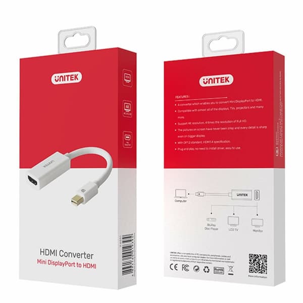 Mini DisplayPort till HDMI Adapter Unitek Y-6331 Vit 20 cm