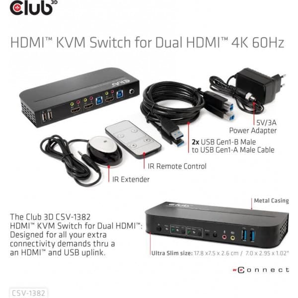 Club 3D HDMI KVM Switch För Dubbel HDMI -switch