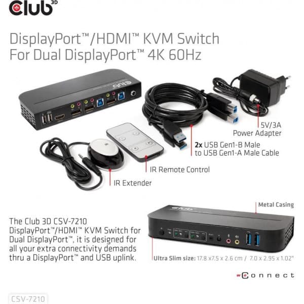 Club 3D DisplayPort/HDMI KVM Switch knapkasse