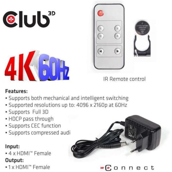 Club 3D HDMI 20 UHD Switchbox -switchClub 3D HDMI 20 UHD Switchbox -Switch