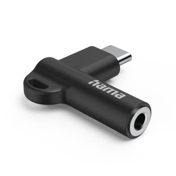 USB-C-adapter – 3,5 mm honkontakt, 90° vinklad kontakt, svart